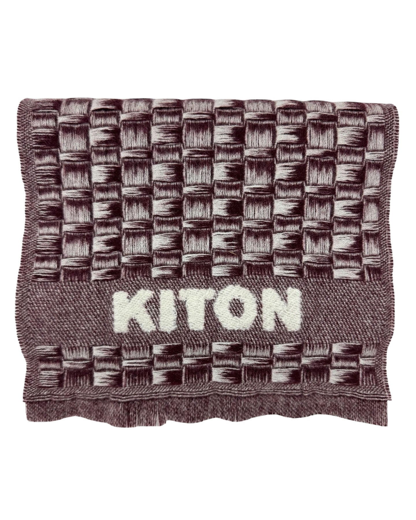 Kiton Cashmere Scarf Maroon Basketweave - Men Luxury Shawl