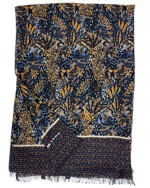 Kiton Cashmere Scarf Dark Blue Olive Floral