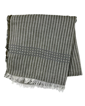 Kiton Scarf Gray Green Stripes - Luxury Cotton Shawl