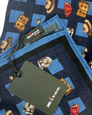 Kiton Small Cashmere Scarf Navy Blue Novelty Accessories SALE