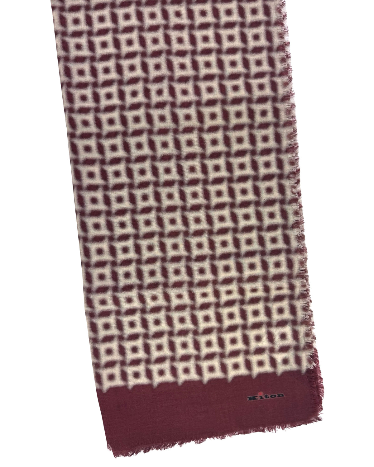 New Kiton Cashmere Scarf Bordeaux Houndstooth