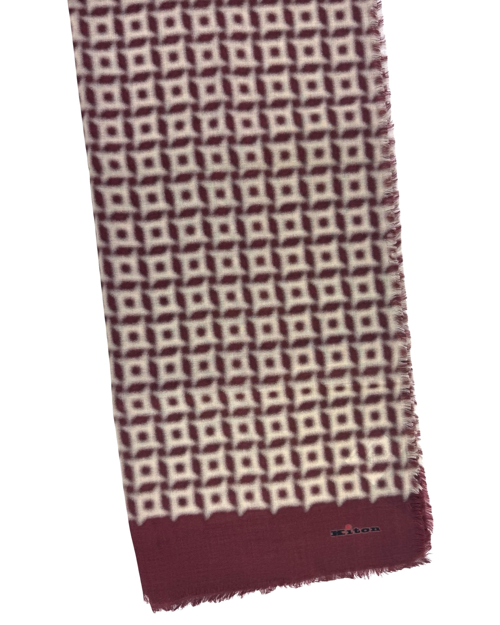 Kiton Cashmere Scarf Bordeaux Houndstooth