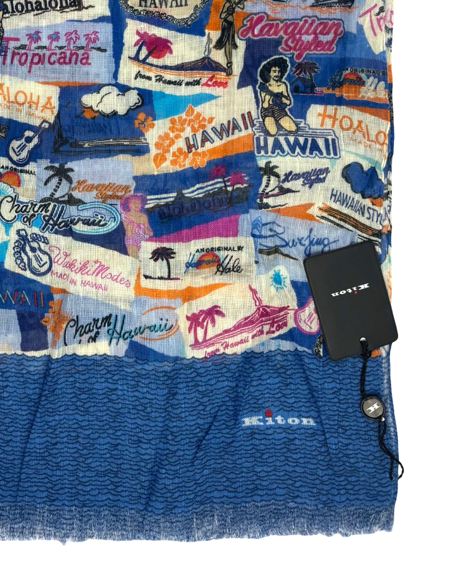 Kiton Linen Scarf Hawaii Novelty Print