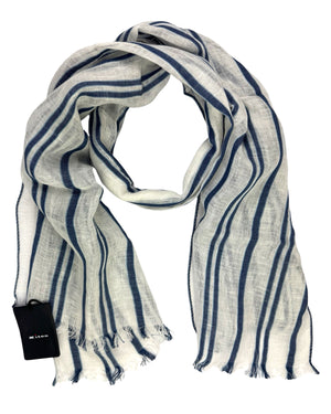Kiton Scarf White Navy Stripes- Lightweight Linen Silk Shawl