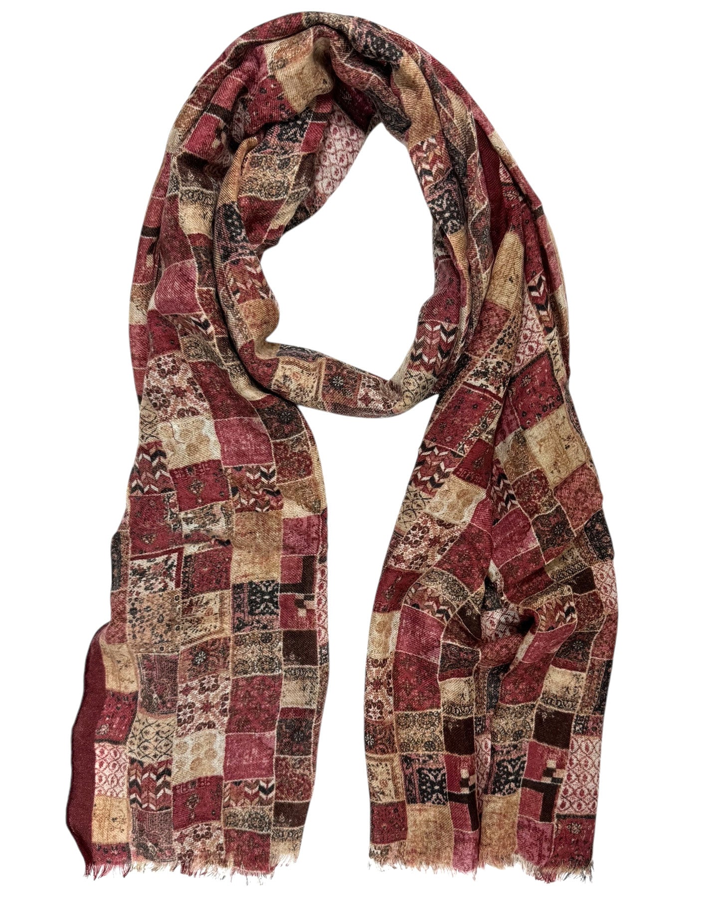 Kiton Scarf Bordeaux Design - Wool Cashmere Silk