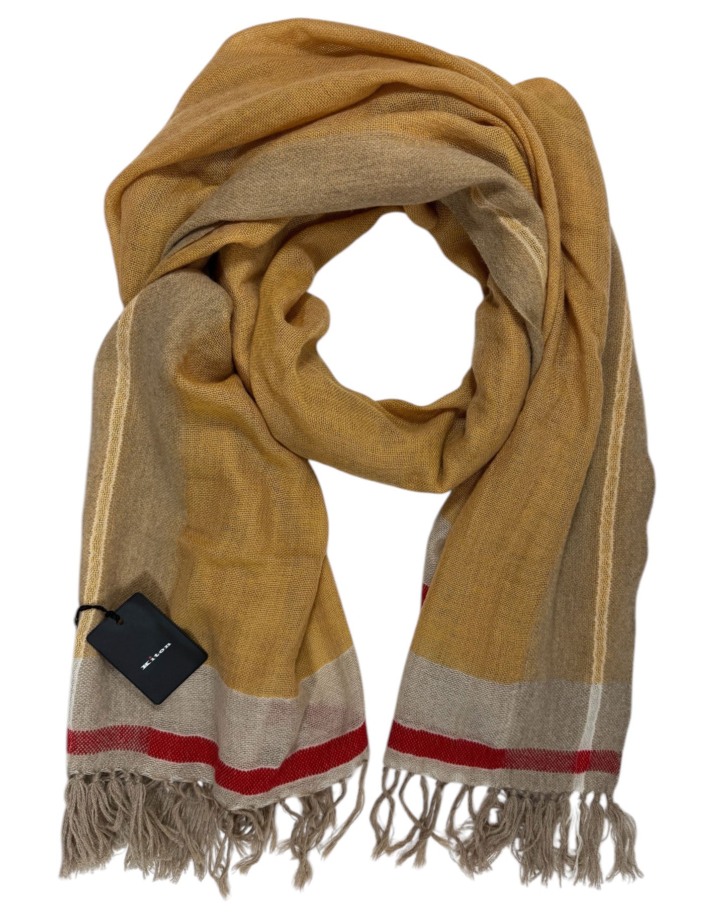 Kiton Cashmere Scarf Ocher Yellow Beige Gray Red