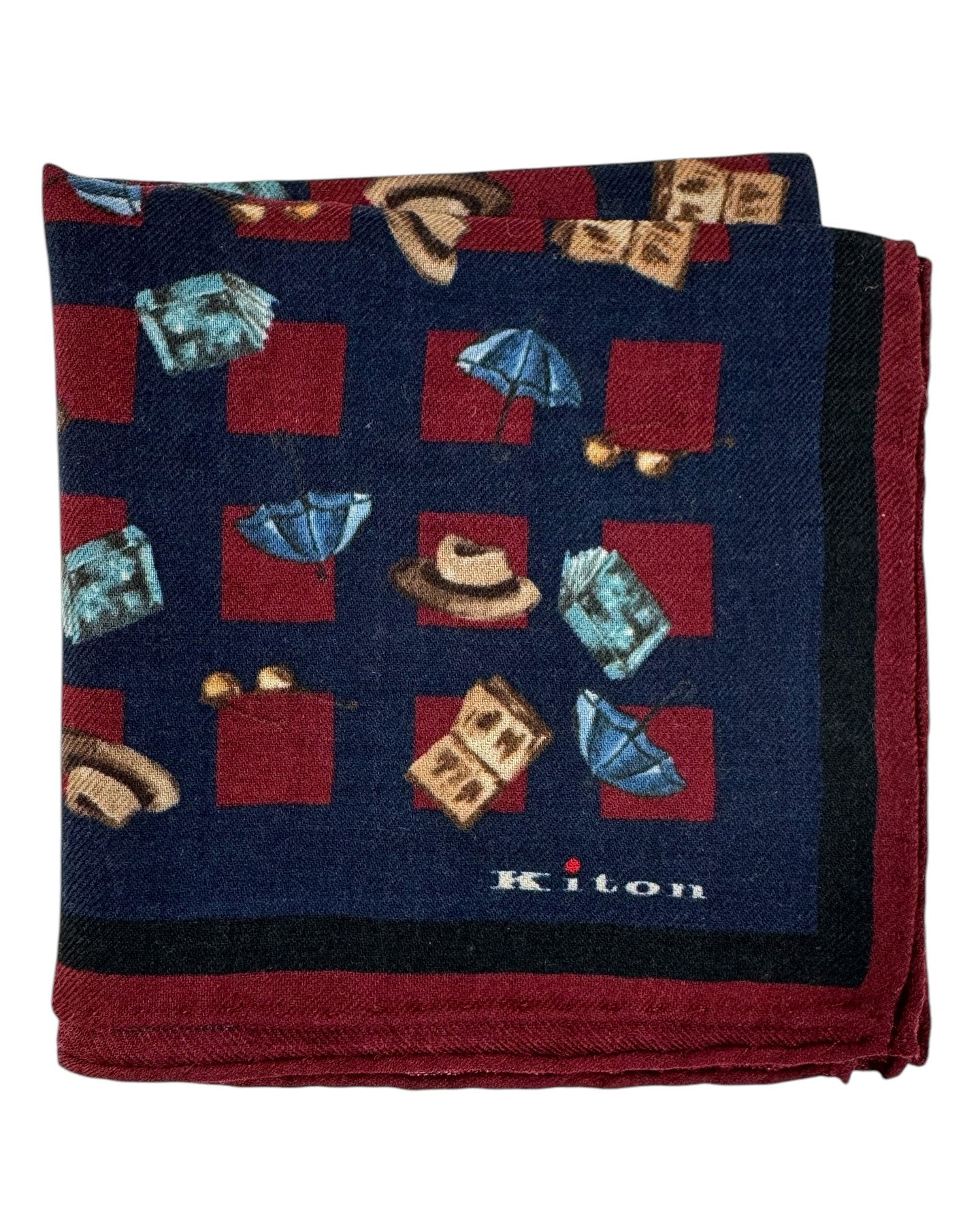 Kiton Small Cashmere Scarf Maroon Navy novelty