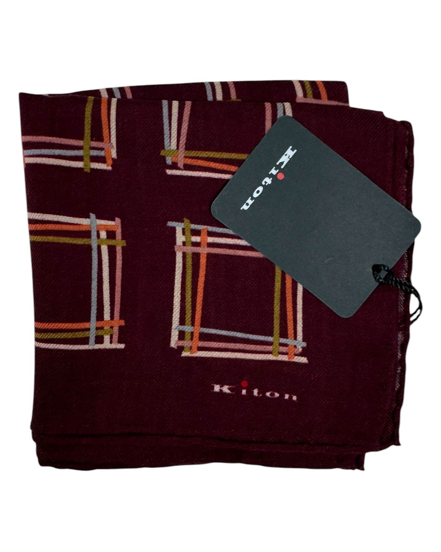 Kiton Small Cashmere Scarf Maroon Purple Geometric Design