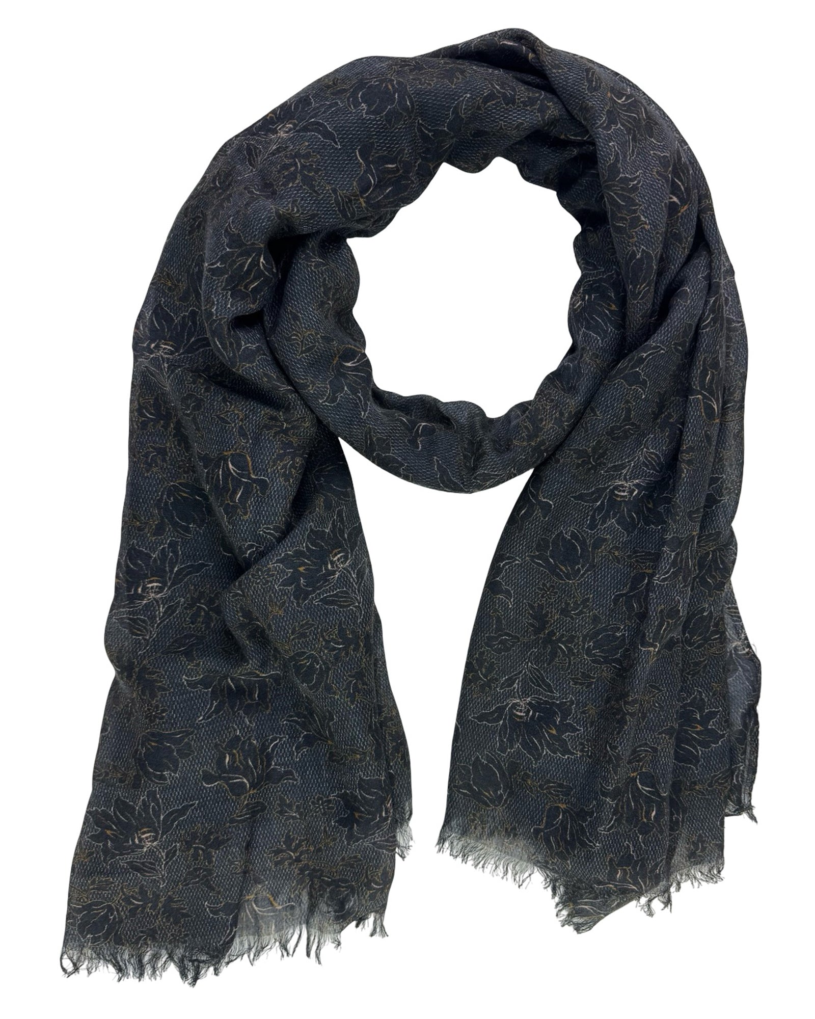 Kiton Cashmere Scarf Black Brown Floral