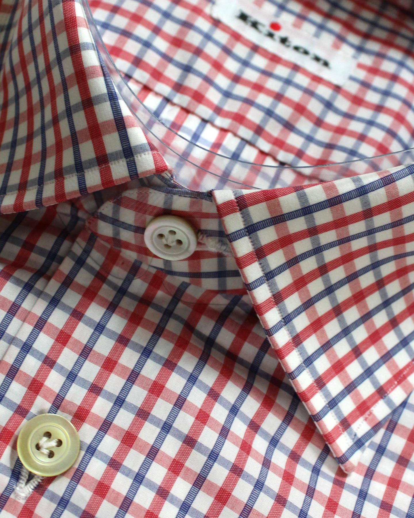 Kiton Short Sleeve Shirt White Red Royal Blue Check