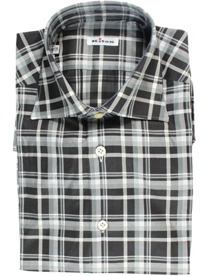 Kiton Dress Shirt Black Plaid 38 - 15