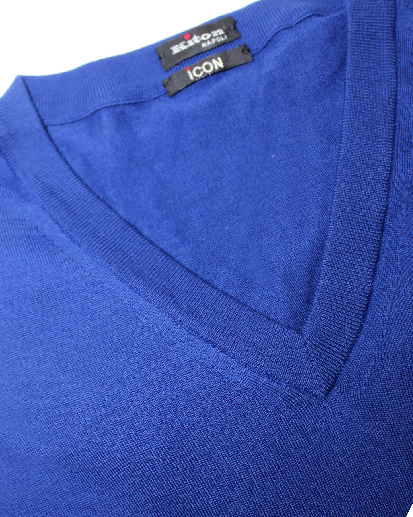 Kiton Cotton Sweater Royal Blue V-Neck - ICON 