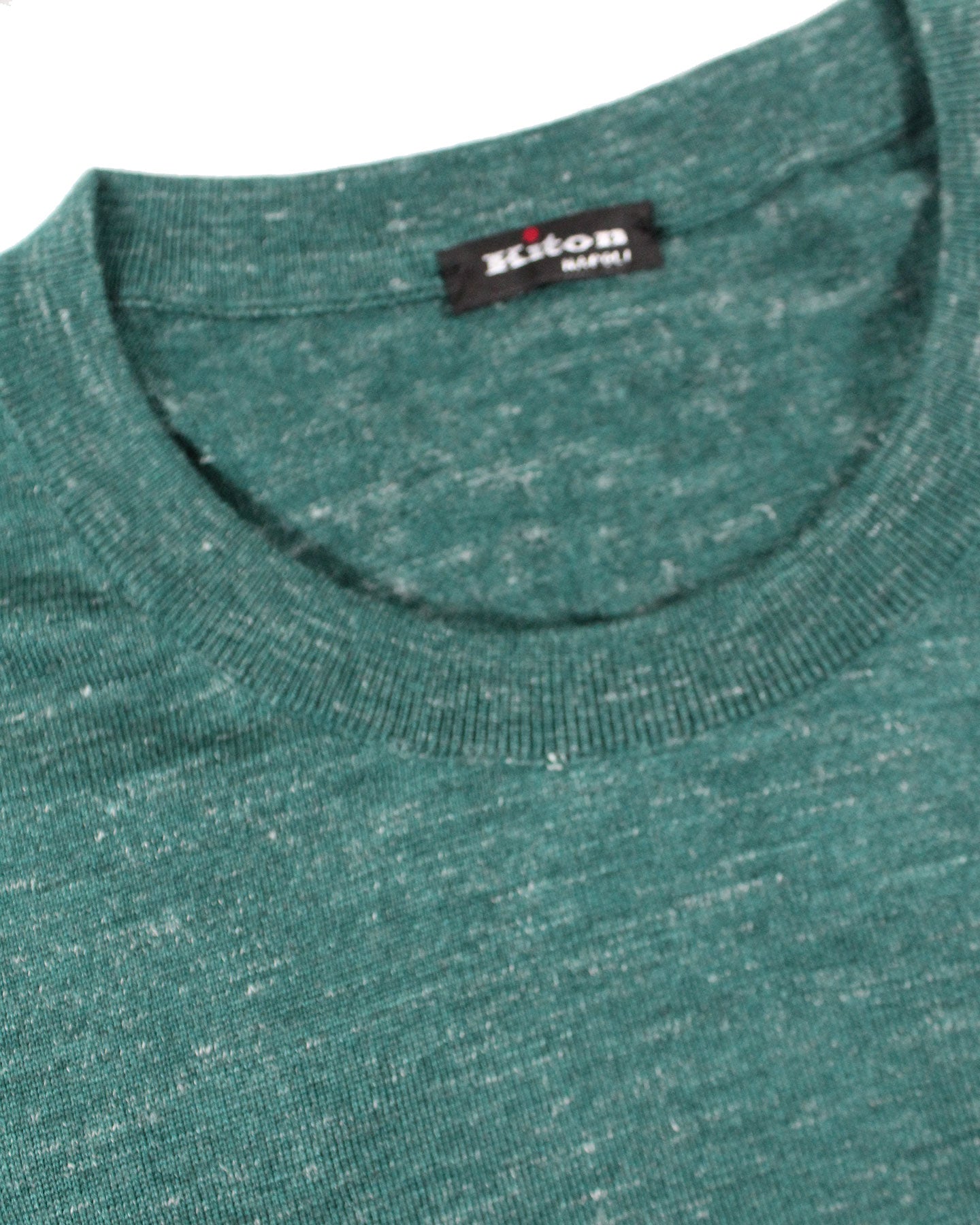 Kiton Short Sleeve Sweater Cashmere Linen Silk Green Crew Neck