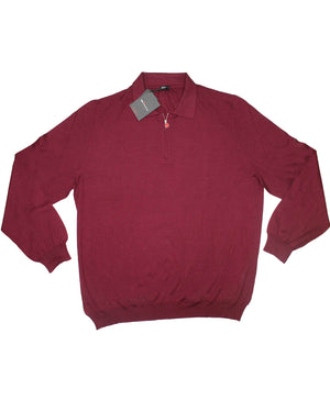 Kiton Sweater Bordeaux Cashmere Silk Quarter Zip Pullover EU 68 / 8XL