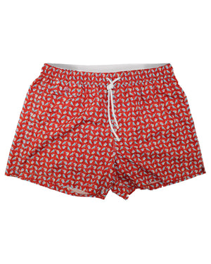 Kiton Swimwear Men Swim Shorts XL Red Tropical Birds 