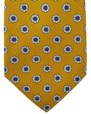 Kiton Silk Tie Orange Blue Floral Design - Sevenfold Necktie