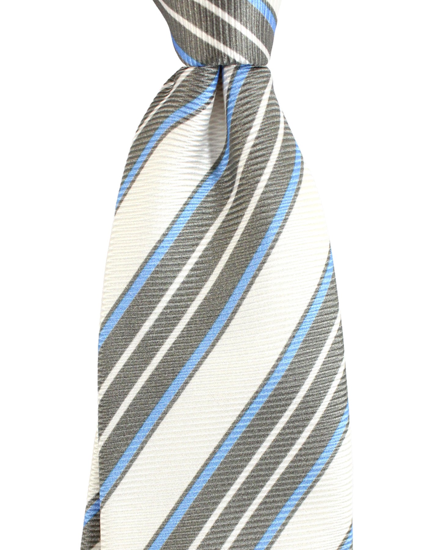 Kiton Tie Taupe Silver Periwinkle Stripes Design - Sevenfold Necktie