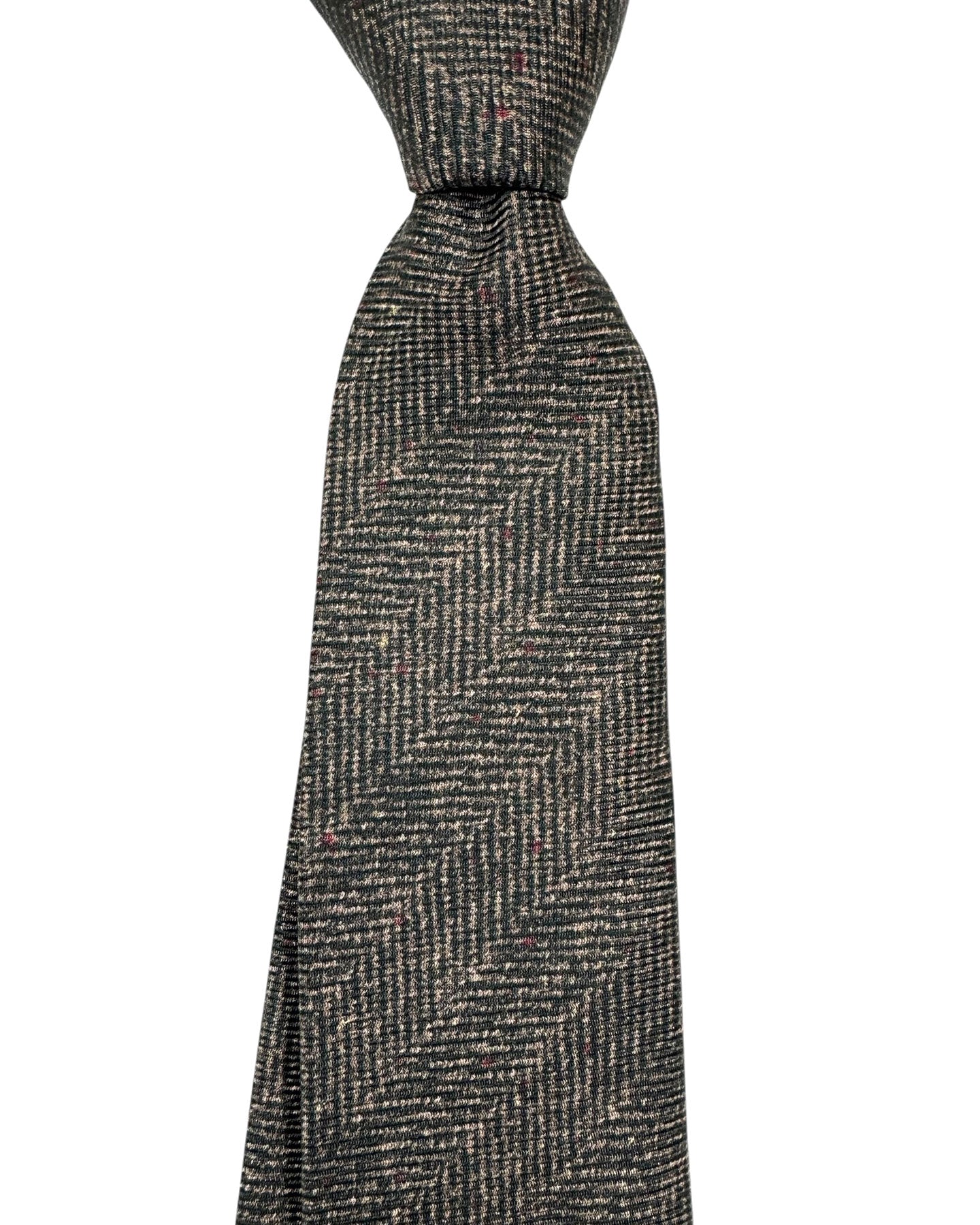 Kiton Sevenfold Tie Taupe Brown Herringbone Design