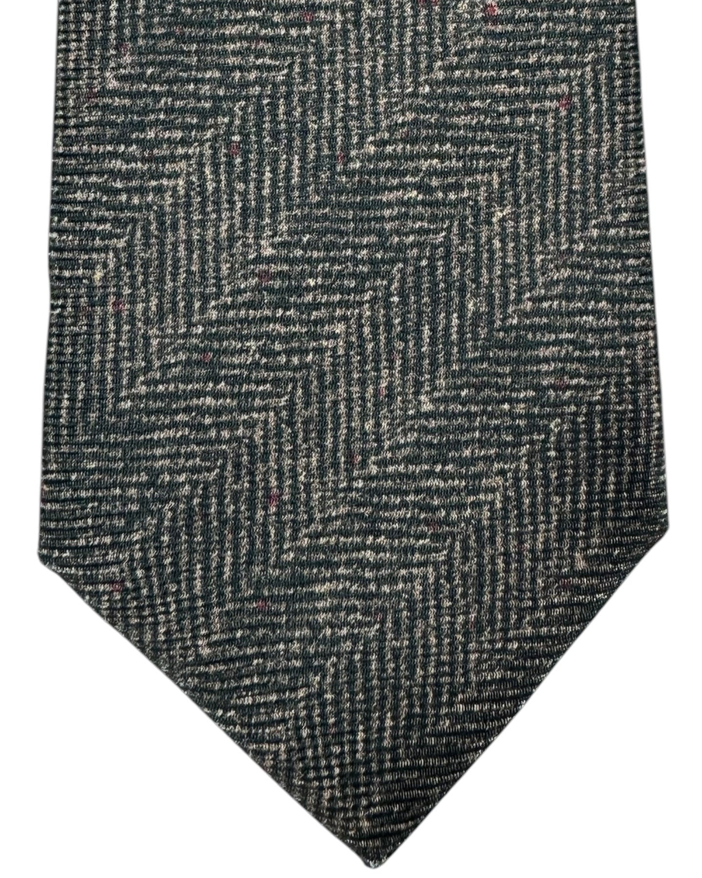 Kiton Sevenfold Tie Taupe Brown Herringbone Design