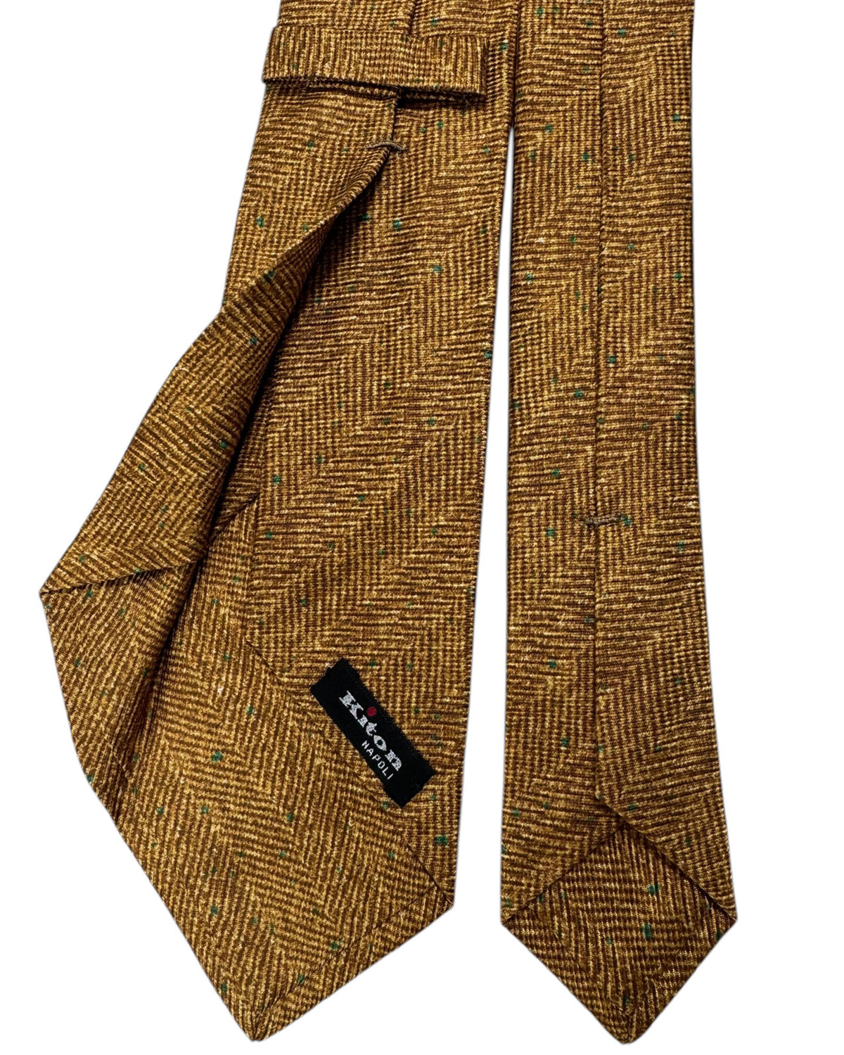 Kiton Sevenfold Tie Brown Design Green Spots