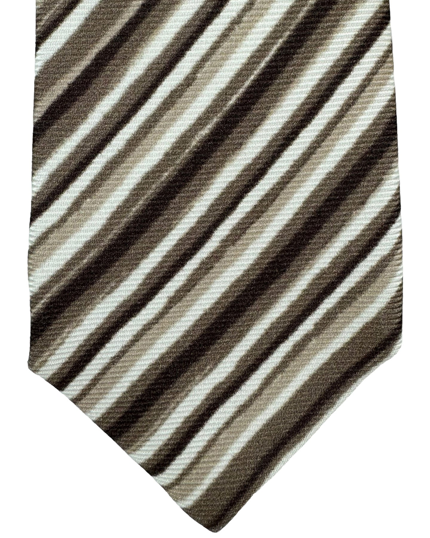 Kiton Silk Tie Brown White Stripes Design - Sevenfold Necktie