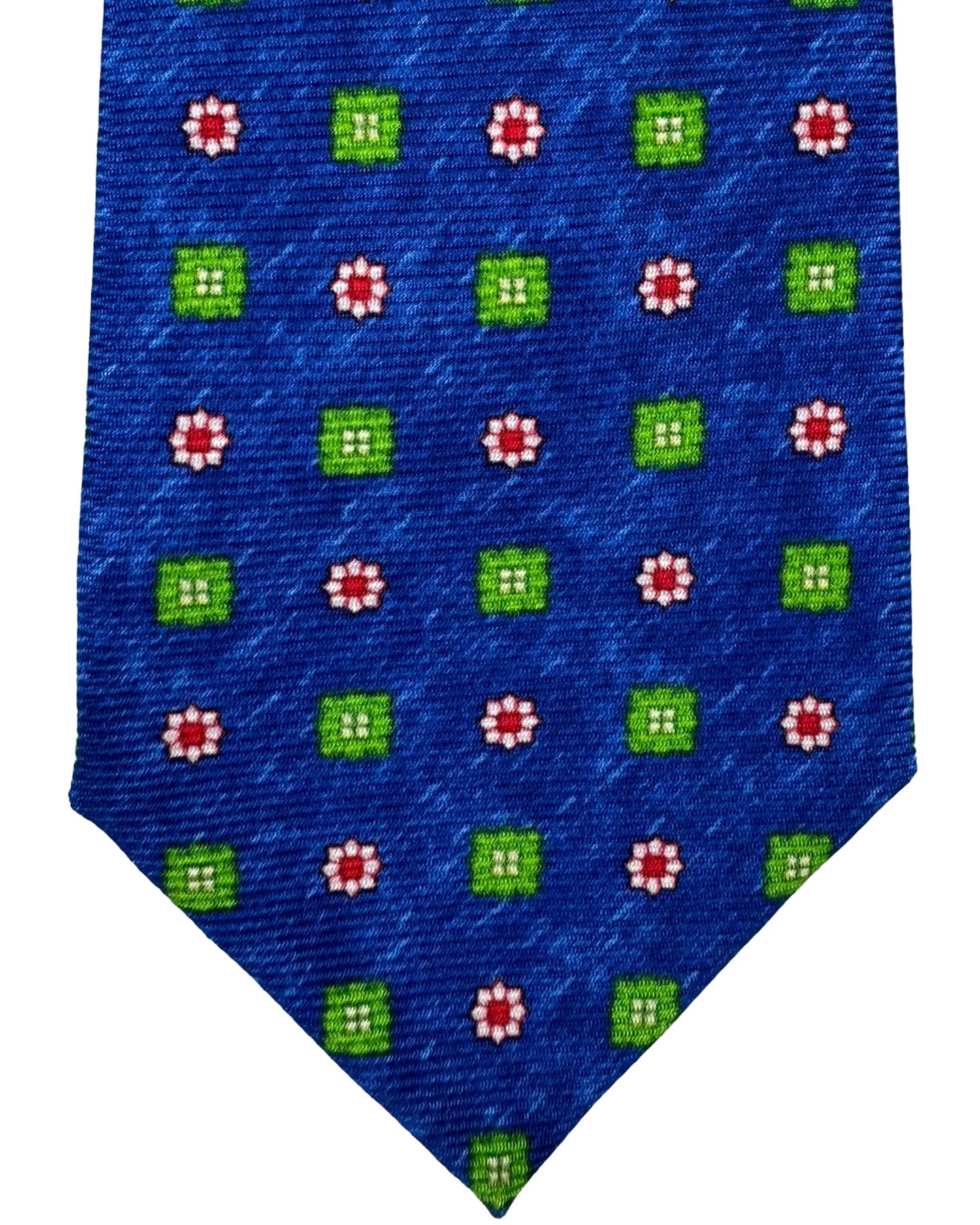 Kiton Tie Royal Blue Green Red Mini Flowers - Sevenfold Necktie