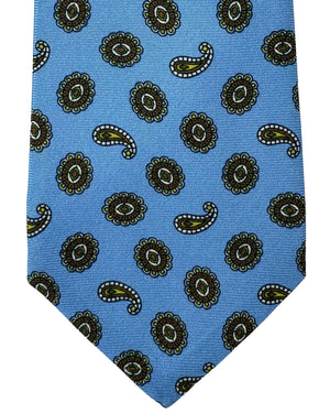 Kiton Tie Sky Blue Medallions Paisley- Sevenfold Necktie