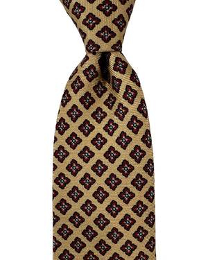 Kiton Tie Dark Taupe Maroon Geometric Flowers- Sevenfold Necktie