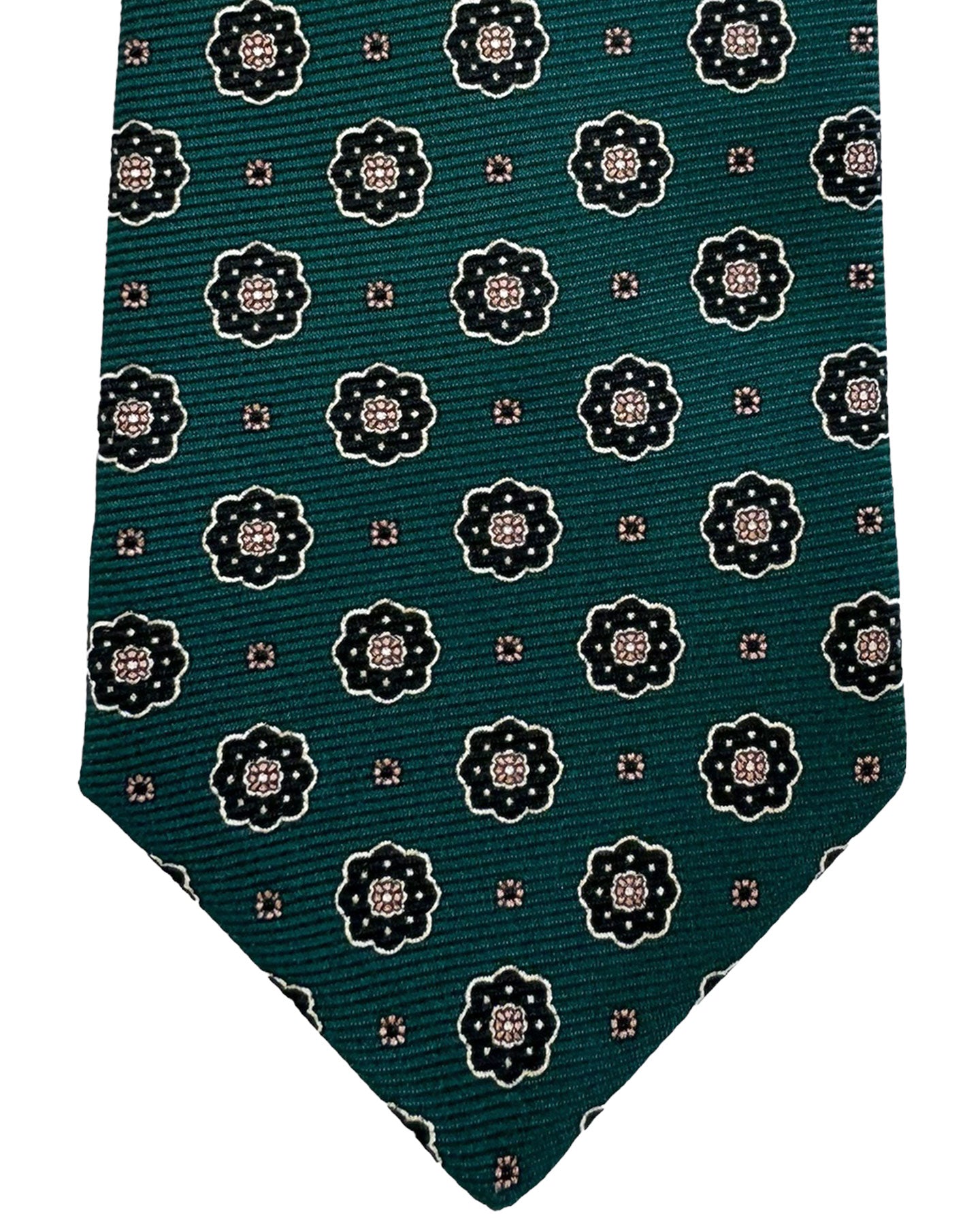 Kiton Tie Dark Green Black Pink Mini Floral - Sevenfold Necktie