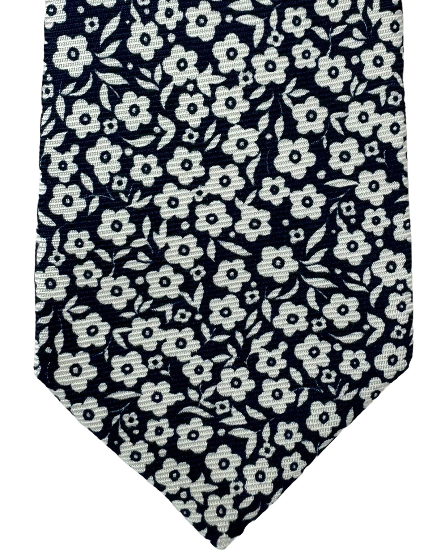 Kiton Tie Dark Blue White Floral - Sevenfold Necktie