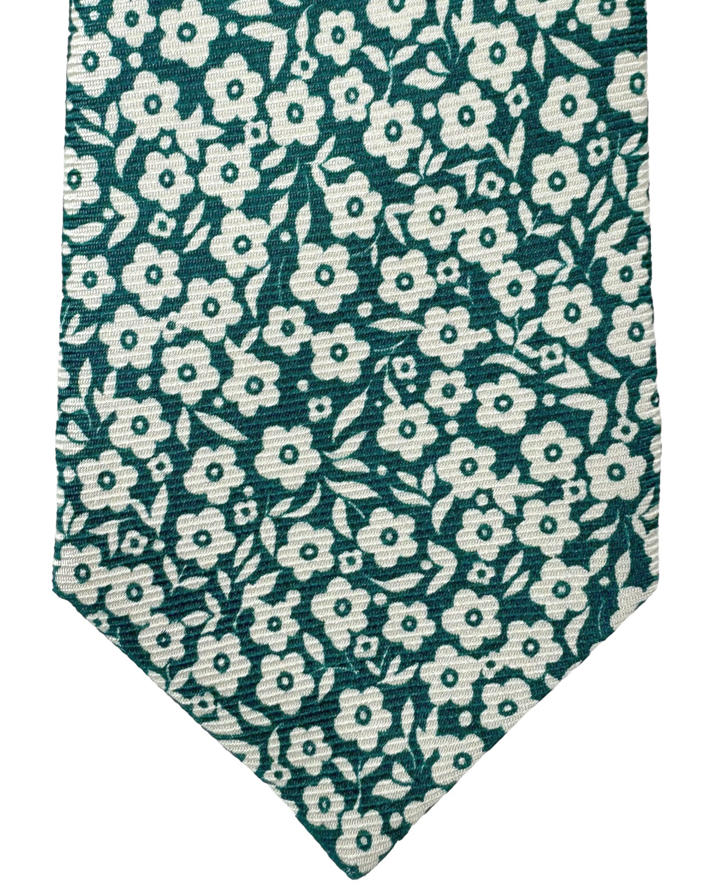 Kiton Tie White Green Floral - Sevenfold Necktie