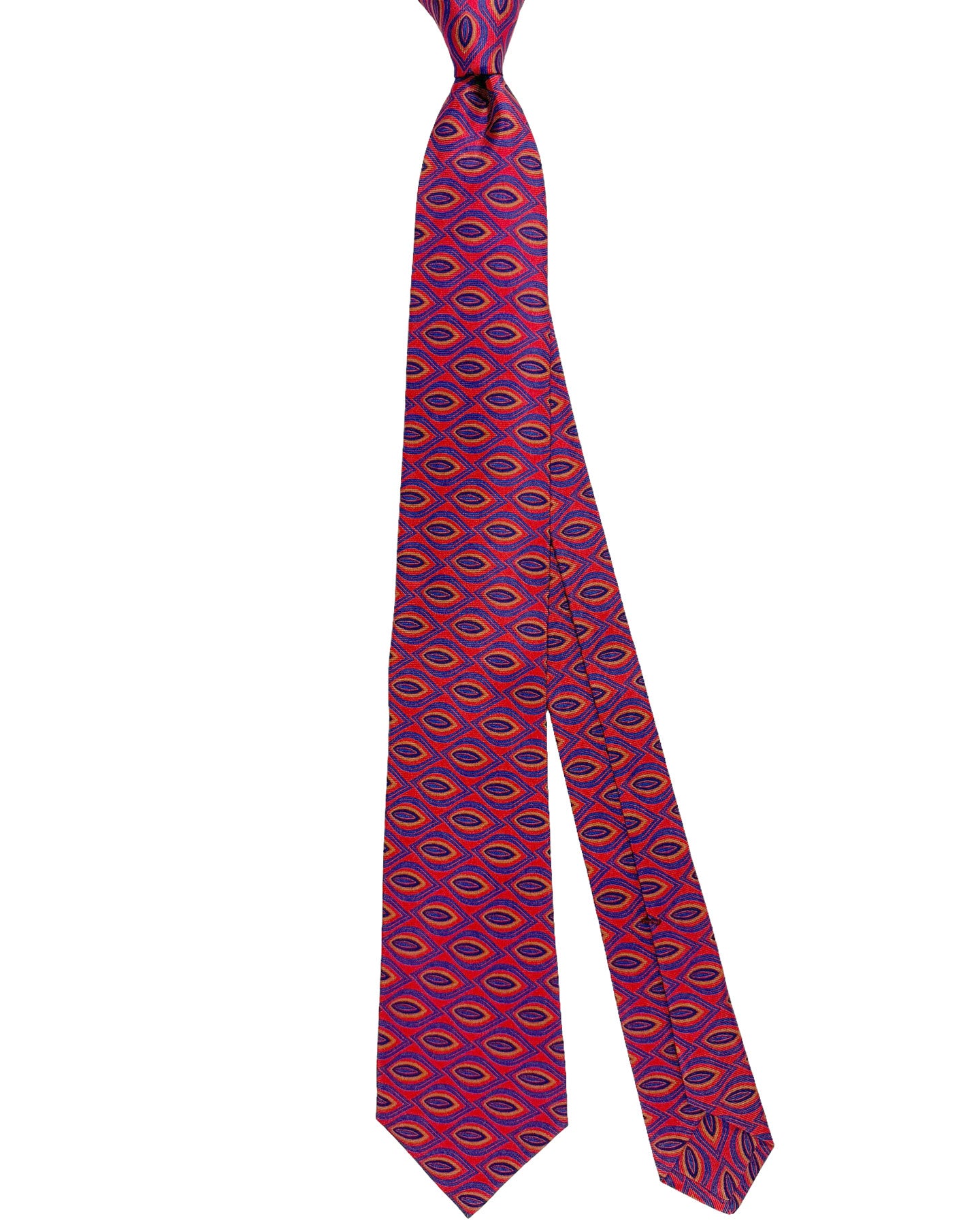 Kiton Tie Red Royal Blue Olive Leaves - Sevenfold Necktie