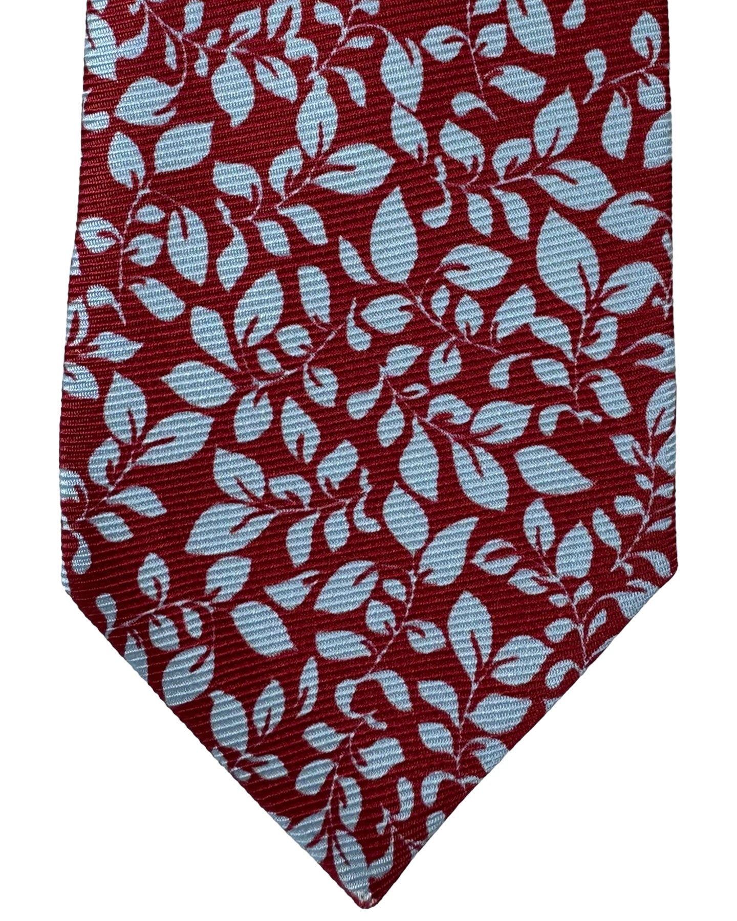 Kiton Tie Dark Red Sky Blue Leaves - Sevenfold Necktie