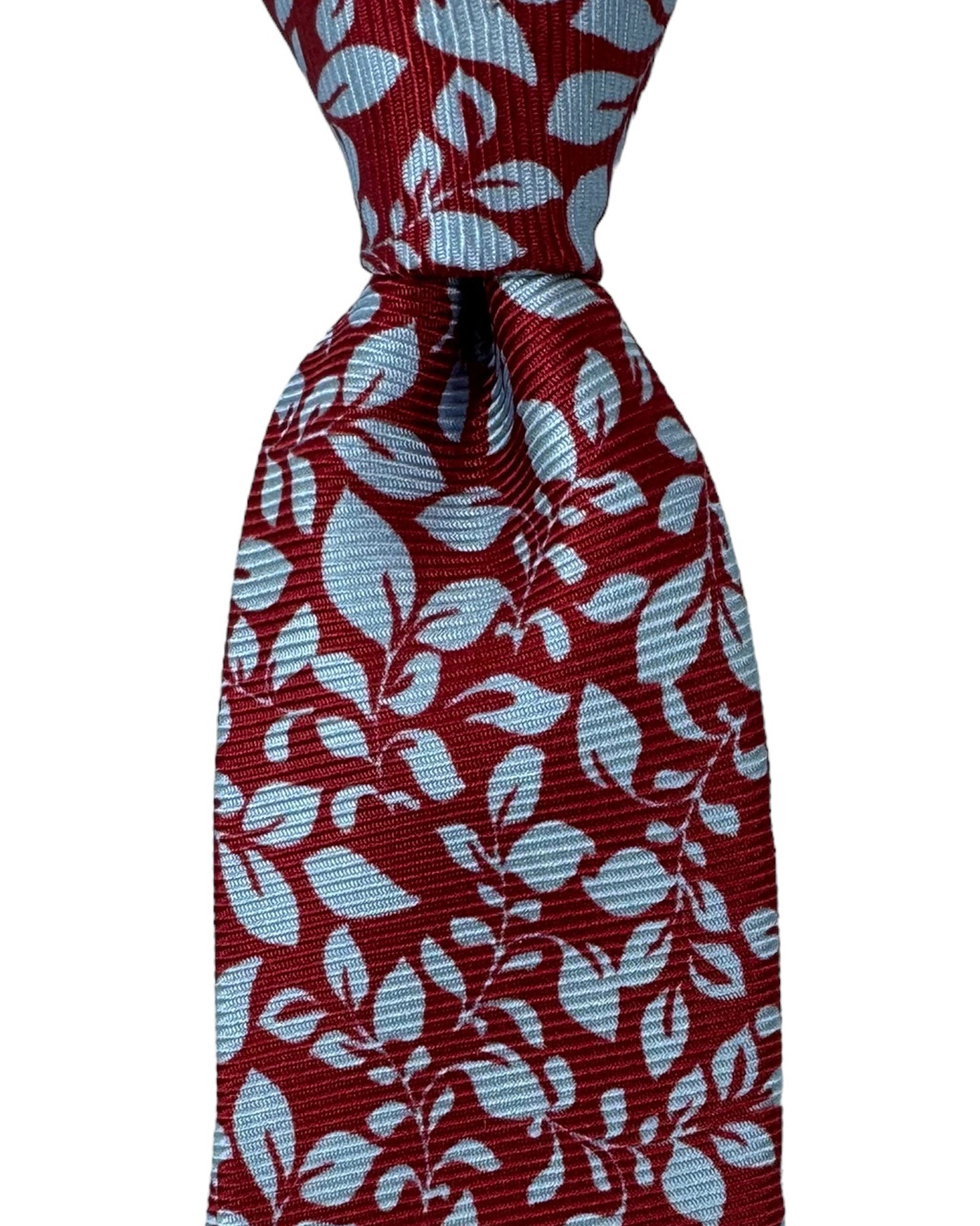 Kiton Tie Dark Red Sky Blue Leaves - Sevenfold Necktie