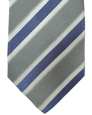 Kiton Tie Gray Dark Blue Stripes - Sevenfold Necktie