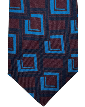 Kiton Tie Midnight Blue Brown Aqua Geometric - Sevenfold Necktie