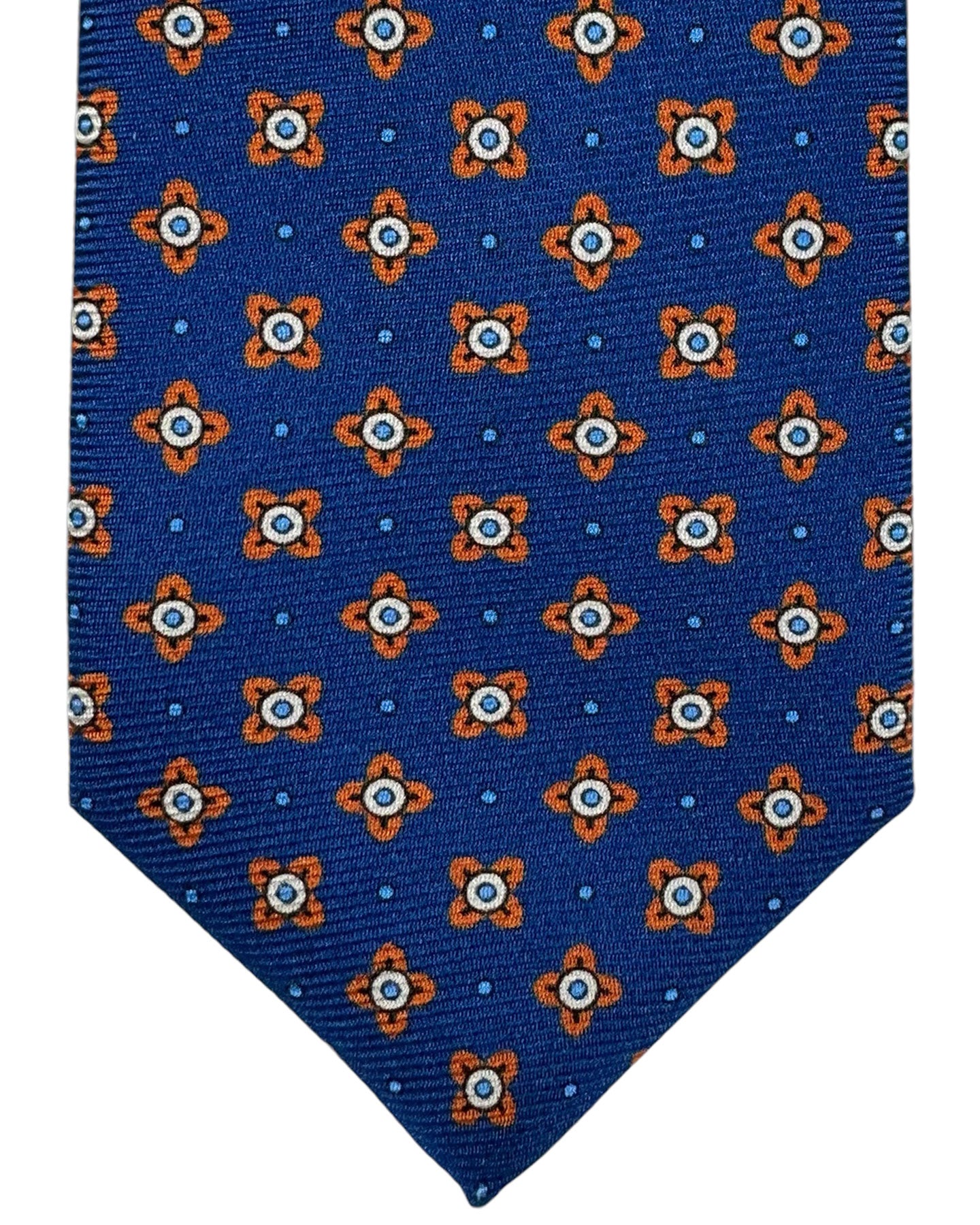 Kiton Tie Royal Blue Orange Mini Floral - Sevenfold Necktie