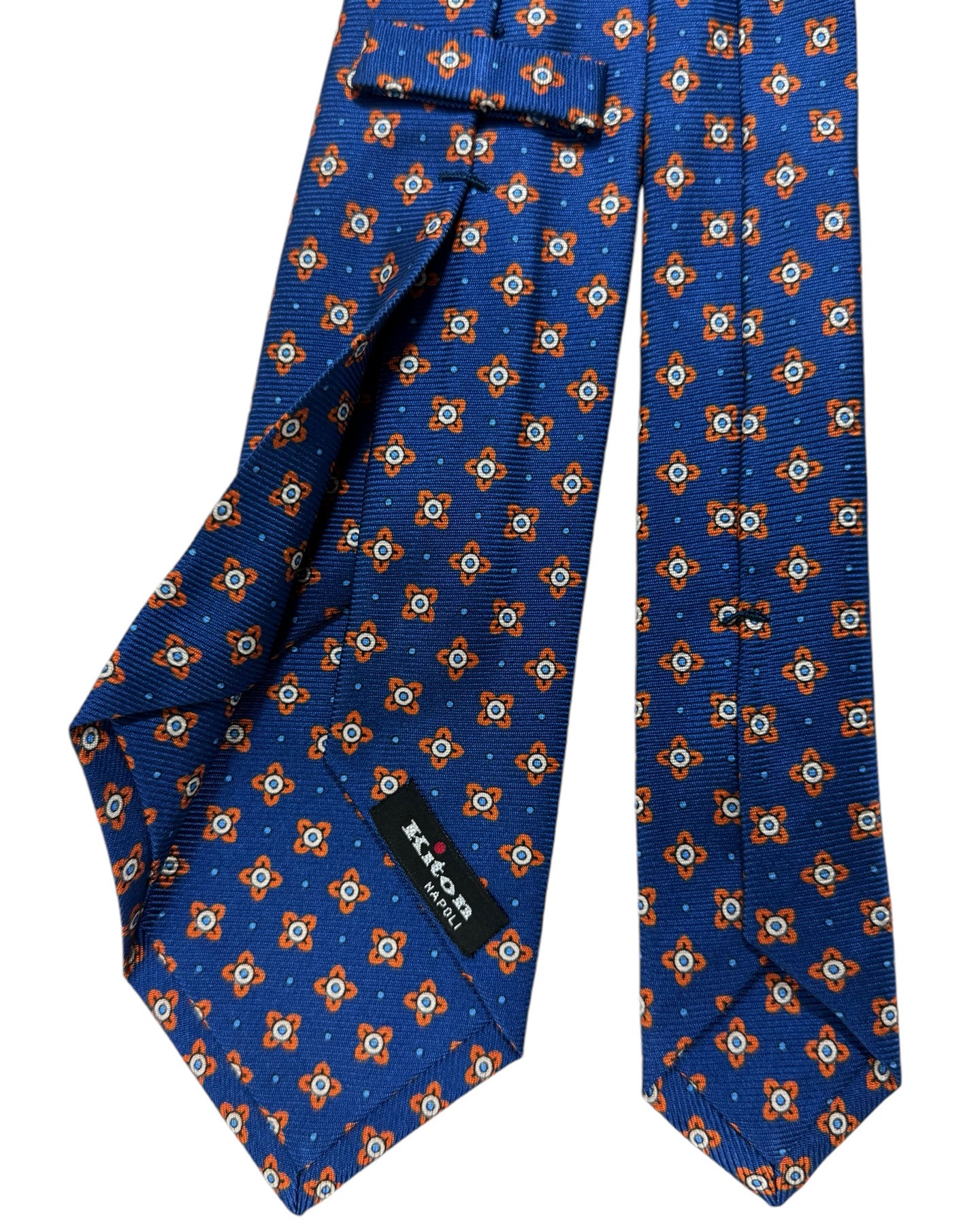 Kiton Tie Royal Blue Orange Mini Floral - Sevenfold Necktie