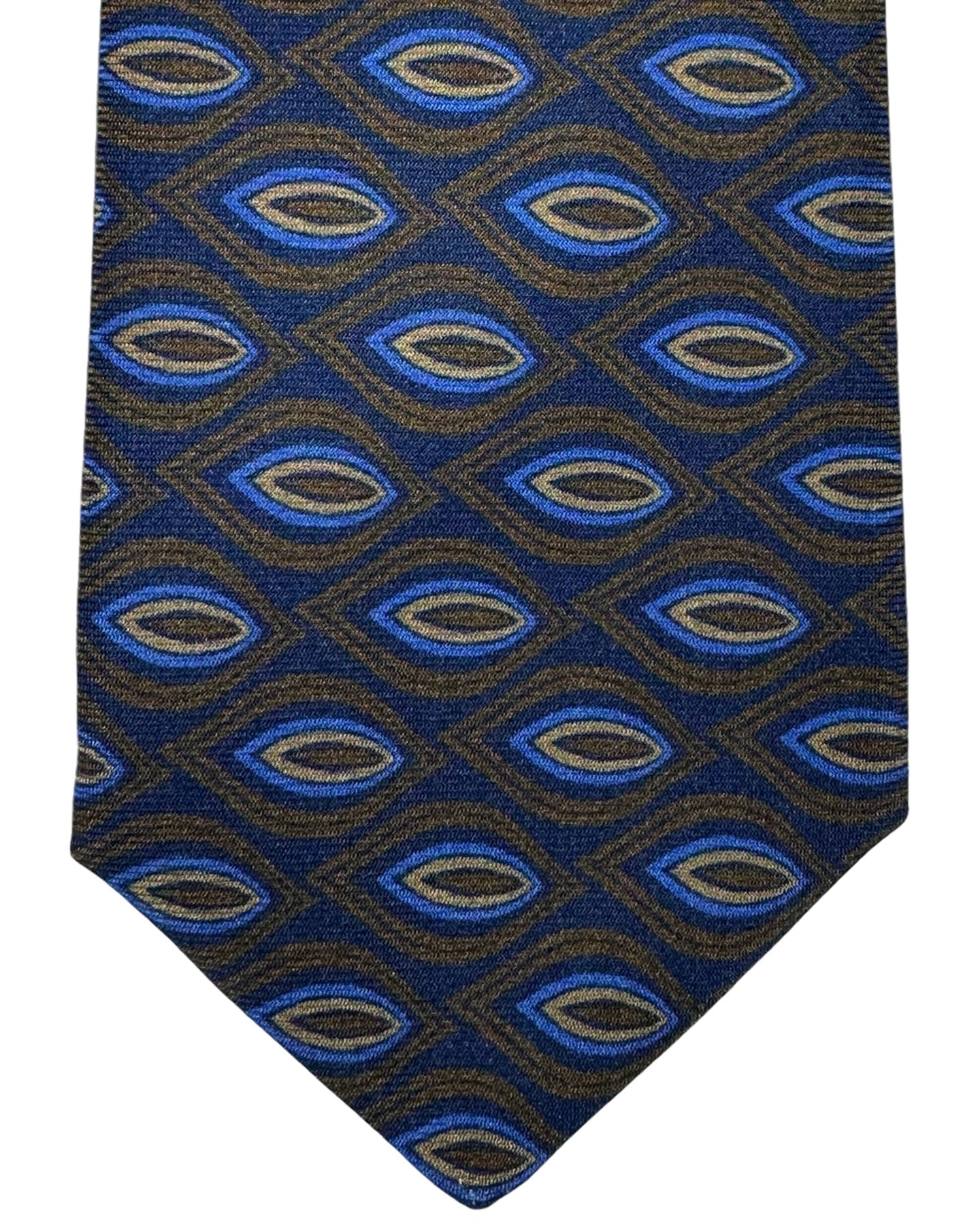 Kiton Tie Navy Blue Brown Leaf - Sevenfold Necktie