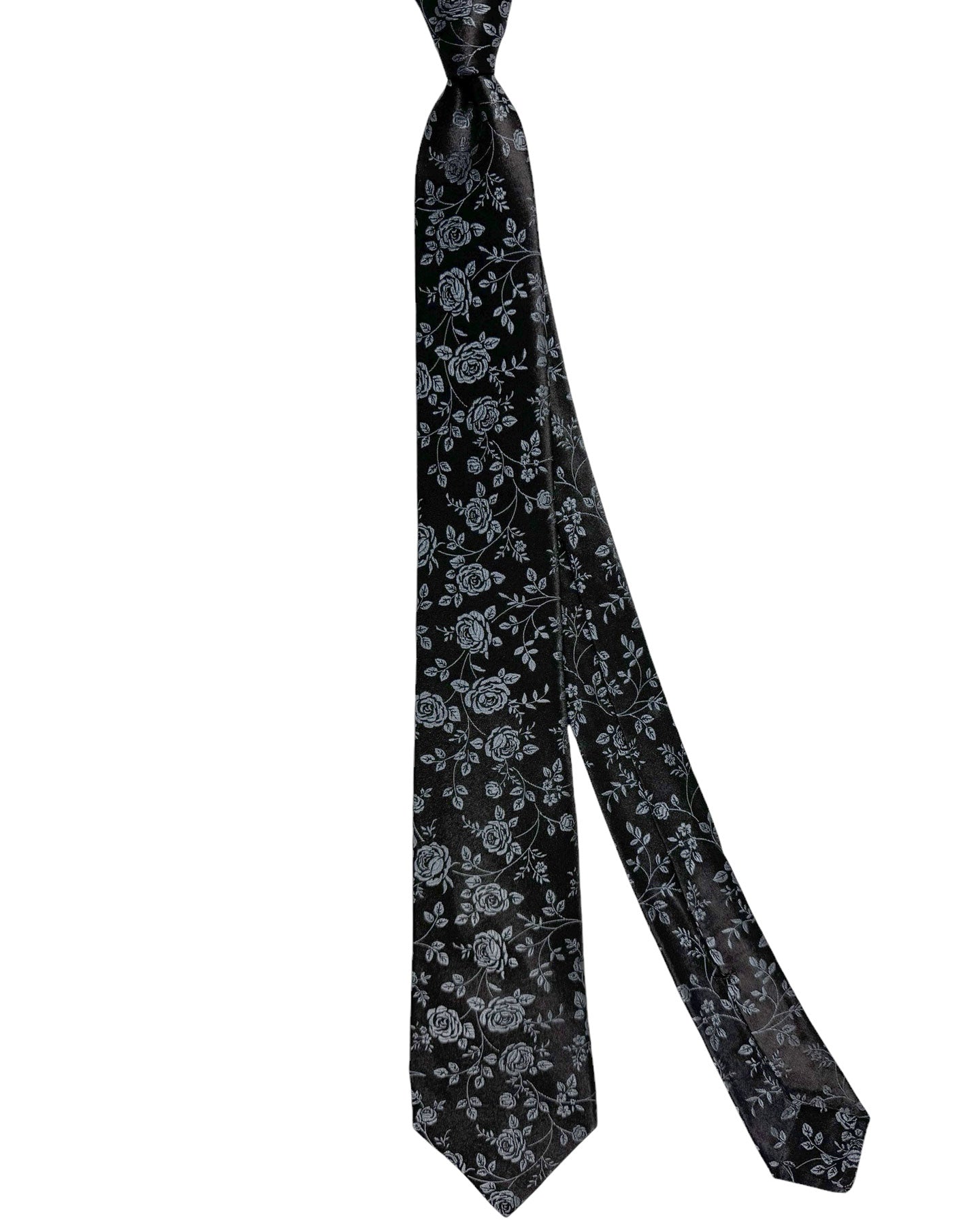 Kiton Tie Black Gray Floral - Sevenfold Necktie