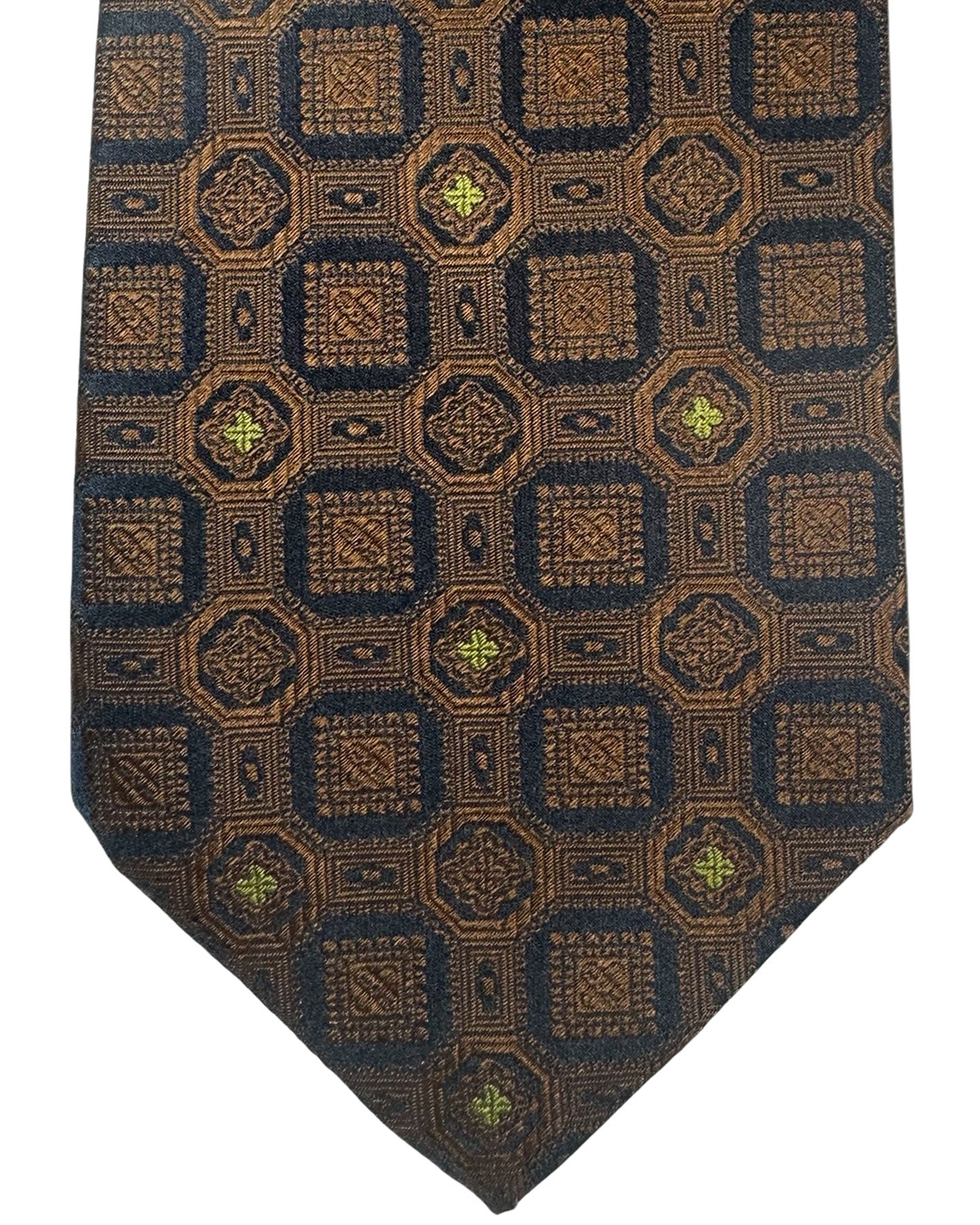 Kiton Tie Brown Midnight Blue Olive Medallion - Sevenfold Necktie