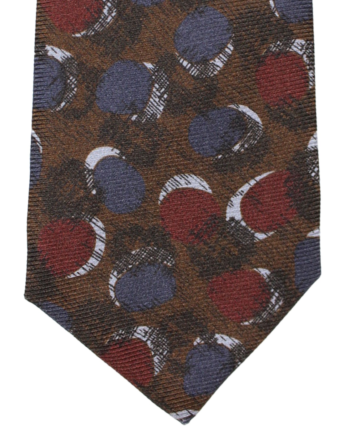 Kiton Silk Tie Brown Midnight Blue Maroon Geometric Design - Sevenfold Necktie