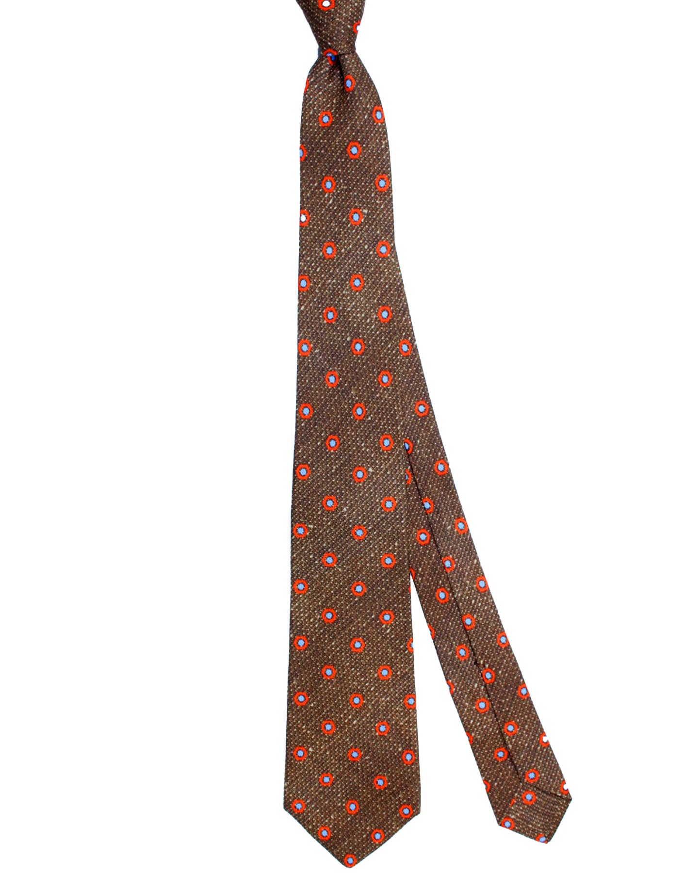 Kiton Silk Tie Brown Orange Blue Geometric Design - Sevenfold Necktie