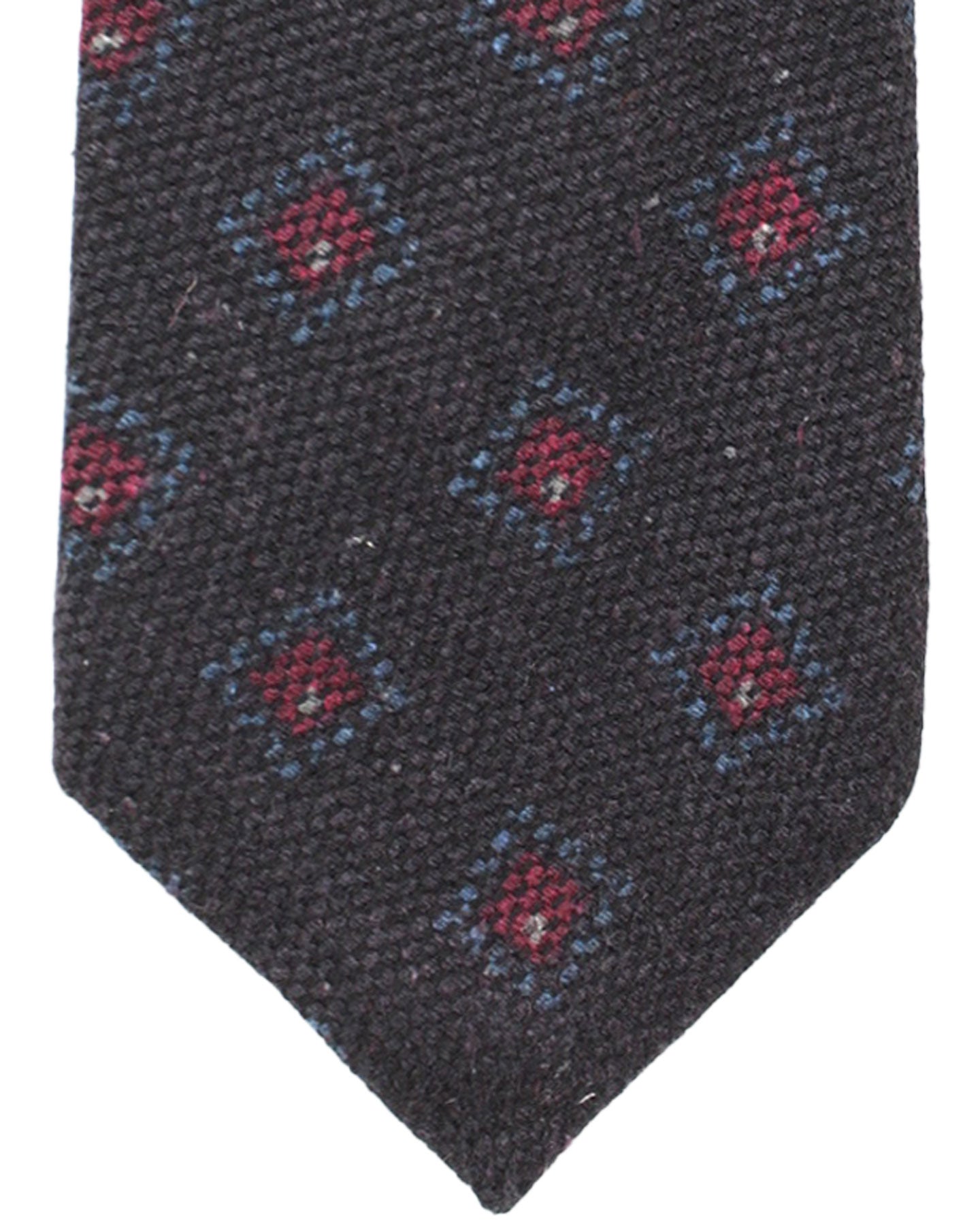 Kiton Wool Silk Tie Black Maroon Dark Blue Geometric Design - Sevenfold Necktie