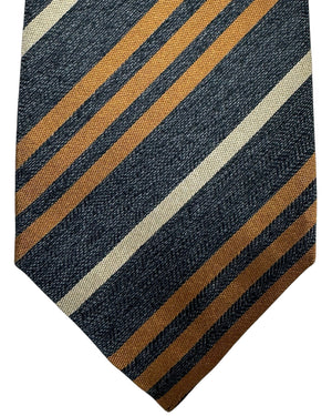 Kiton Silk Tie Gray Orange Taupe Stripes Design - Sevenfold Necktie