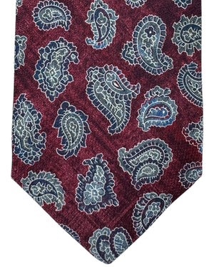 Kiton Silk Tie Maroon Gray Paisley Design - Sevenfold Necktie