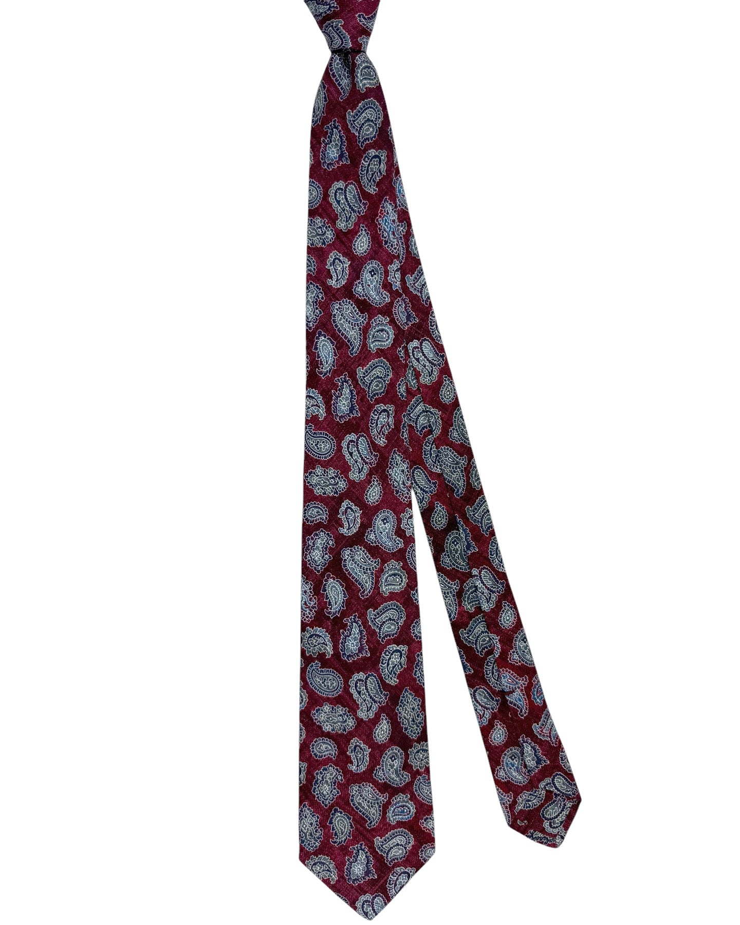 Kiton Silk Tie Maroon Gray Paisley Design - Sevenfold Necktie