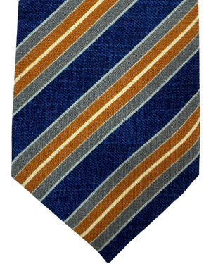 Kiton Wool Tie Navy Brown Gray Stripes Design - Sevenfold Necktie