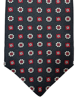 Kiton Silk Tie Dark Gray Red Floral Design - Sevenfold Necktie