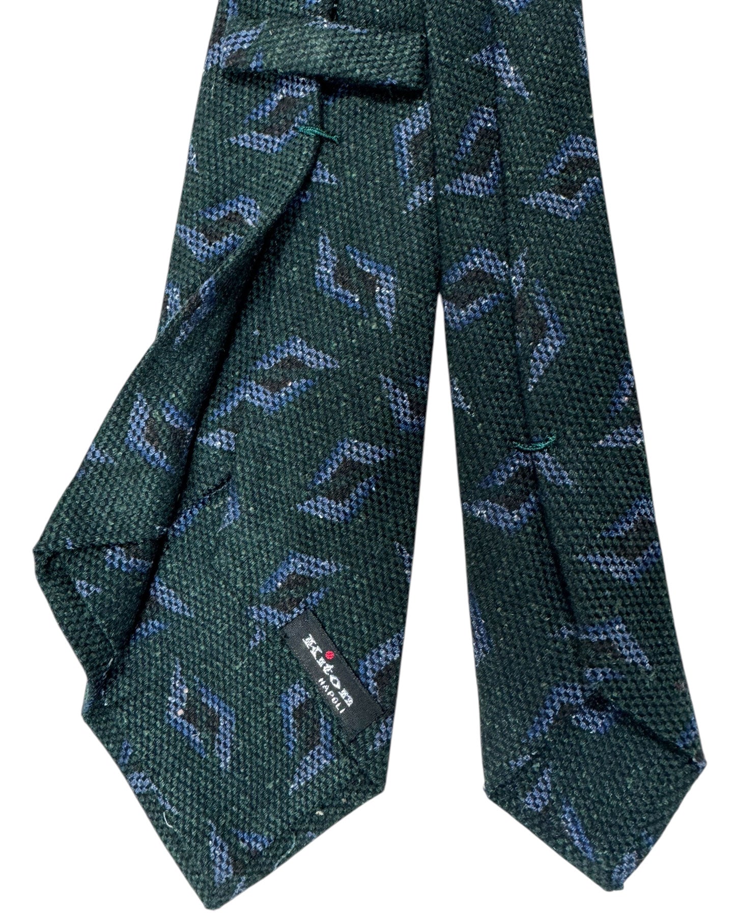 Kiton Wool Silk Tie Dark Green Geometric Design - Sevenfold Necktie